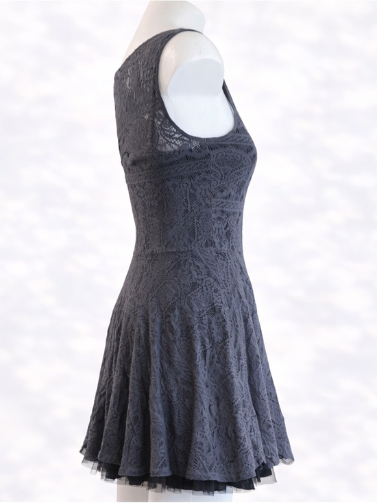 Free People Charcoal Blueish Gray Lace Fit & Flare Dress Size Small - Picture 6 of 8